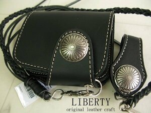 LIBERTY 二つ折り 財布 本革 サイドコインウォレット CM-2 黒 革紐セット 新品 日本製 メンズ レザーウォレット ハーフウォレット