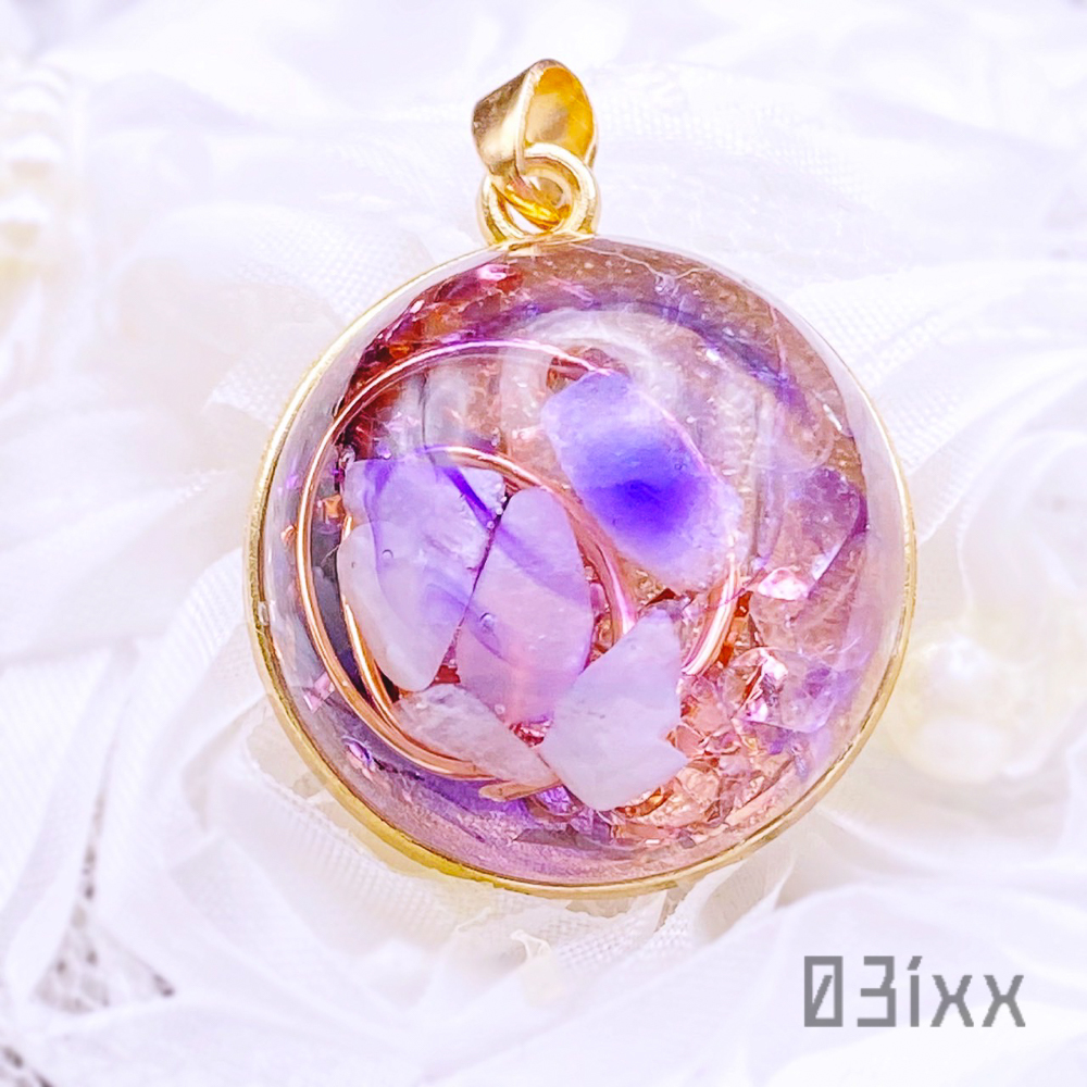 [Free Shipping/Immediate Purchase] OM001 Pendant Top Orgonite Hemisphere Moonstone June Birthstone Natural Stone Amulet Parts 03ixx Purple Moon, handmade, Accessories (for women), necklace, pendant, choker