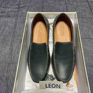 ★新品★LEON本革ローファー24.5ブラックネイビー