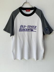 【人気】オールド　タイマー　ライダース　Tシャツ　FOW　メンズLサイズ　白/ホワイト 　 灰　バイカー　ツーリング　雑誌ファン必見K1758