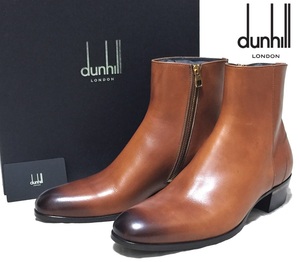 未使用 定価14万 dunhill ダンヒル イタリア製 最高級 牛革 カーフレザー DUKE デューク サイドジップ ブーツ 40.5 25.5 ブラウン シューズ
