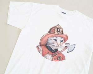 【アメリカ製】90s jerzees 長靴を履いた猫? tシャツ ヴィンテージ 70s 80s USA製 アート hanes fruit of the loom プリント 白T