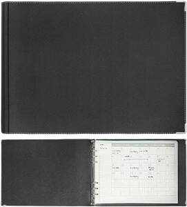 システム手帳 A4 6穴 リング24mm 多機能 PUレザー スケジュール帳 リフィル付き (ブラック, A4)