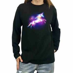 Art hand Auction 新品 ネオン レインボー ユニコーン 流れ星 ファンタジー ロンT 長袖 Tシャツ XS S M L XL ビッグ オーバー サイズ XXL~4XL ロンT パーカー, 美術品, 絵画, 人物画