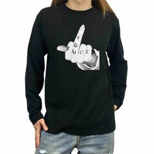 新品 FUCK YOU ペイント 中指立て 挑発 ハンドジェスチャー 黒 ロンT 長袖 Tシャツ XS S M L XL ビッグ オーバー サイズ XXL~4XL パーカー