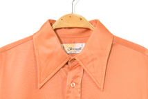 【送料無料】70S ポリシャツ ヴィンテージ ポリエステル 無地 襟芯 長袖シャツ ドレスシャツ オレンジ メンズL相当 古着 CA0694_画像4