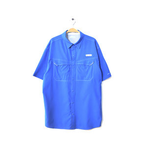 【送料無料】コロンビア PFG アウトドア フィッシングシャツ 半袖シャツ ポリエステル素材 メンズL ブルー 青色 Columbia 古着 CB0690