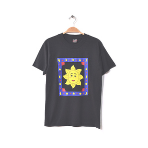 【送料無料】90S USA製 オールド 太陽 キャラクター プリント Tシャツ メンズS シングルステッチ ブラック 黒色 ヴィンテージ 古着 BB0301