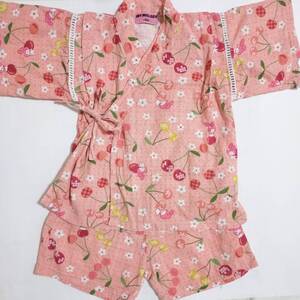 女の子 サンリオ マイメロディ 甚平 上下セット 90cm ピンク さくらんぼ 花柄 ドット 綿 コットン 浴衣 お祭り 夏 パジャマ ベビー服
