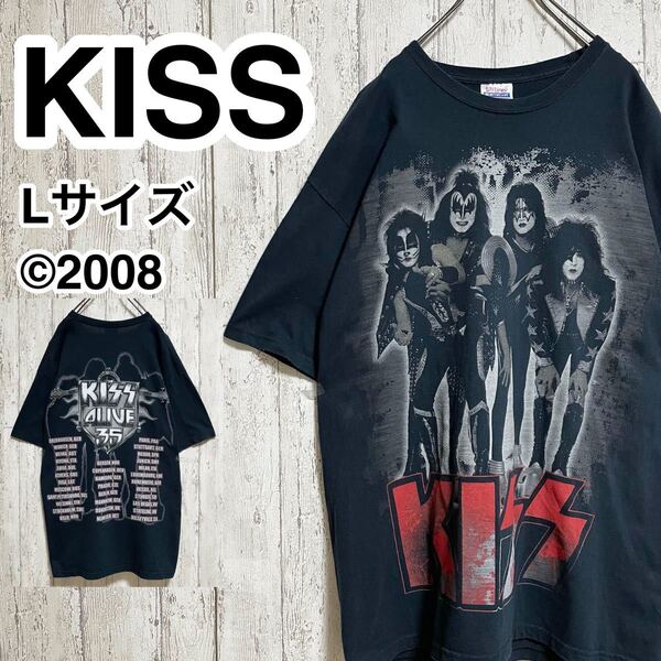 ☆送料無料☆ Hanes ヘインズ KISS キッス バンドTシャツ Lサイズ ブラック 2008 ヨーロッパツアー 22-67