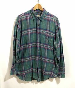 ■ 90s 90年代 Woolrich ウールリッチ ボタンダウン チェック柄 長袖 ネルシャツ 古着 アメカジ アウトドア サイズL グリーン系 ■