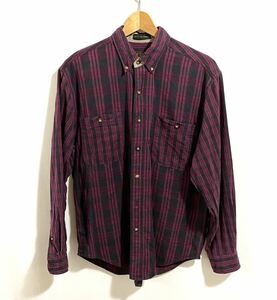 ■ 90s 90年代 Eddie Bauer エディーバウアー Bainbridge Flannel ボタンダウン チェック柄 長袖 フランネル シャツ 古着 サイズM 紫 ■