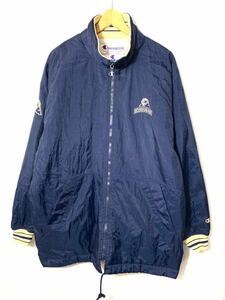 ■ビンテージ Champion チャンピオン PITTSBURGH PANTHERS 中綿 ジップアップ ナイロンジャケット 古着 アメカジ カレッジ ネイビー L■