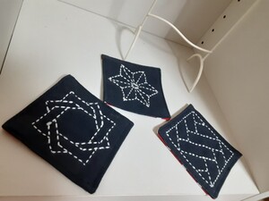 ハンドメイド 刺し子のコースター3枚セット