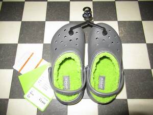 ★クロックス/CROCS★新品　クラシック ラインド クロッグ キッズ　18ｃｍ　スレートグレー×V.グリーン