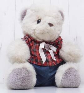  Showa Retro that time thing * retro soft toy * teddy bear .. bear *35cm * check pattern tops Denim pants * pop fancy 