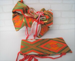 14N3.17-43 "Семь, пять, три" 7 лет для украшение шнур имеется 2 часть тип пояс оби мусуби праздник . obi кимоно праздник красный зеленый orange 