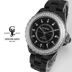   Chanel J12 H2014 черный керамика 42mm оригинальный бриллиантовая оправа |12P оригинальный diamond мужской самозаводящиеся часы наручные часы 