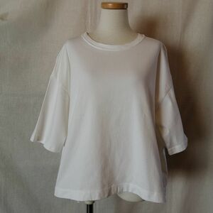 SHIPS 　シップス　コットン100％　綿　ゆったり半袖Tシャツ　5分袖　日本製　オーバーサイズ　ドロップショルダー ホワイト　白