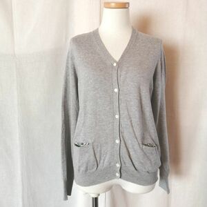 HUMAN WOMAN Human Woman cotton 100% cotton knitted cardigan M size V neck light gray 