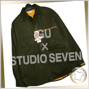 80■20AW GU×STUDIO SEVEN ジーユー スタジオセブン ダブルポケットシャツ ダークグリーン S ジャケット SK211011125