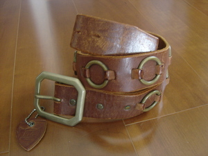 HTC leather ring belt × custom buckle Brown 32 secondhand goods * home storage goods 