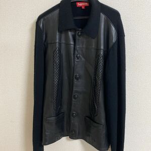 17AW ニットコンビレザーボタンジャケット(Leather Front Polo Sweater) シュプリーム レザージャケット ニット　supreme 