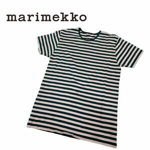 b87 marimekko マリメッコ 半袖シャツ 半袖シャツ トップス プールオーバー グリーン×薄ピンク ボーダー柄 サイズS レディース