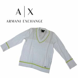 b93 A|X ARMANI EXCHANGE アルマーニエクスチェンジ 七部丈 ニットシャツ トップス プールオーバー Ｖネック ホワイト サイズXS レディース