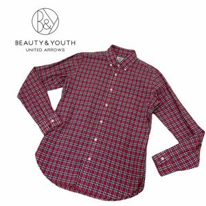 b132 made in Japan BEAUTY&YOUTH UNITED ARROWS view ti and Youth United Arrows long sleeve shirt tops red series check pattern men's S