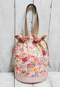 リバティ☆キュリアスランド☆丸底☆巾着ショルダー☆トートバッグ☆ハンドメイド