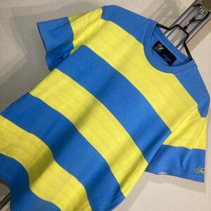 V634#FAT* light blue * yellow border * T-shirt #SKINNY