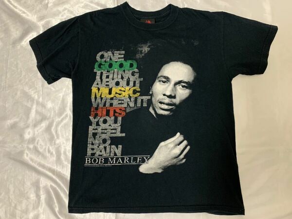 ジオン ボブ・マーリー 半袖Tシャツ ブラック×ラスタカラー Mサイズ BOB MARLEY ZION 古着 黒 レゲエ ジャマイカ 音楽 アーティスト