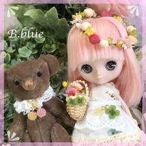 **B.blue**プチブライス アウトフィット outfit くまさんと初夏のおさんぽ*お洋服9点セット★手作り★_画像6