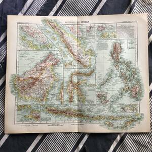 古い地図　ドイツ語1890年代東南アジア太平洋戦争南方戦線第二次世界大戦フィリピン諸島ジャワ島バタビア　シンガポール　マレー半島