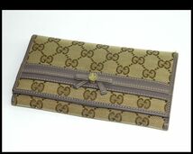 中古 GUCCI 長財布 リボン プリンシー 二つ折り長財布 257005 2067 GGキャンパス レザー ベージュ系 パープル系 グッチ USED品 リサイクル_画像1