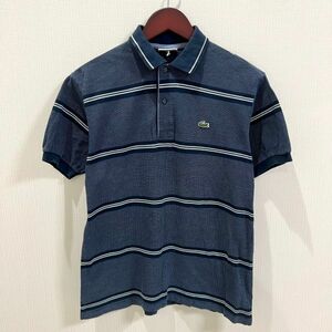 LACOSTE ラコステ メンズ 半袖 ポロシャツ ストライプ ライン ドット ロゴ 3 Sサイズ 相当 ネイビー 紺色 ゴルフ golf スポーツ ウェア