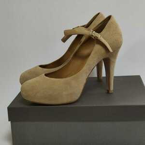  beautiful goods changer bar CHEMBUR original leather suede high heel strap pumps beige 37