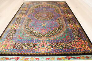 [おすすめ品]証明書付 最高級 手織り ペルシャ絨毯 Qom クム産 天然絹（シルク）100% リビングサイズ No.12016