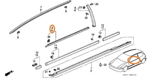 ホンダ純正新品 EG6/EJ1 ドアモール Molding Assy R/L FR Door ドアガラスモール シビック honda civic 水切りモール