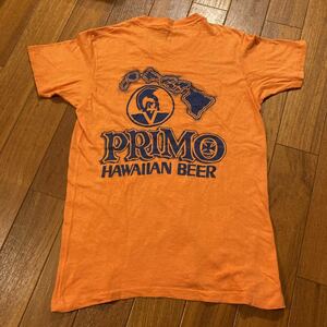 【古着】70s Hanes Tシャツ PRIMO BEER プリモ　バックプリント ハワイ 三角タグ コットン 100% ヴィンテージ アメリカ US Sサイズ 34 36