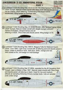 1/72 プリントスケールデカール　ロッキード T-33 (1) アメリカ空軍