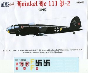 1/48 AIMSデカール　ハインケル He 111P-2 G1+FT