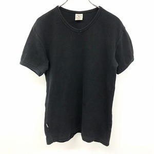 AVIREX U.S.A. アヴィレックス M メンズ リブカットソー Tシャツ ストレッチ 背中の首元にロゴ Vネック 半袖 綿×ポリウレタン ブラック 黒