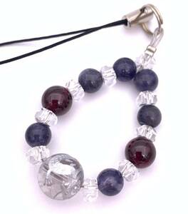  natural stone crystal silver carving blue dragon & I o light & garnet. strap 