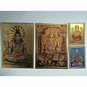 インドの神様　ガネーシャ 金運　開運　ステッカー カード 4枚セット　b5