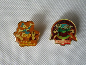 ディズニー♪チップ＆デール♪ピンバッジ♪２点♪TDL＆MORINAGA(東京ディズニーランド＆森永)♪CHIP'N DALE♪本体のみ・未使用品