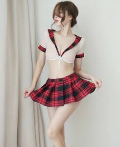 YM226W 超可愛いセーラー服 誘惑デザイン シースルーランジェリー「トップス・Tバックミニスカート3点セット」制服 コスプレ衣装