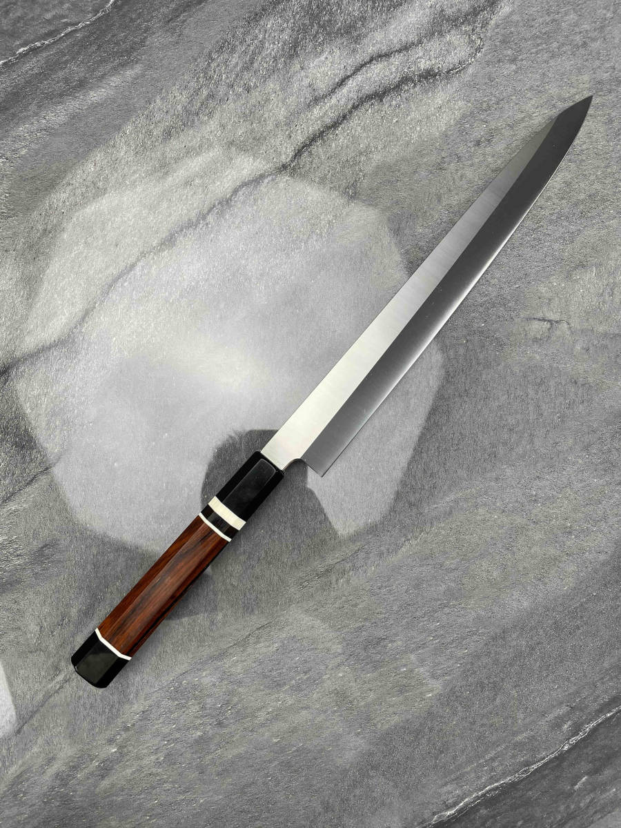 オイルペイント 【新品】V金10号本焼き 尺 柳刃包丁 鏡面仕上げ 紫檀