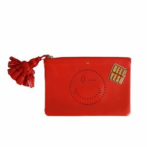 ANYA HINDMARCH アニヤハインドマーチ クラッチバッグ スマイリー タッセル パンチング レザー レッド